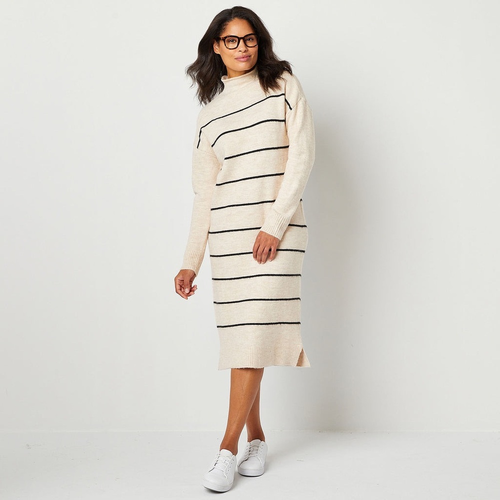 Abbott Elementary Volume 1 Midi Sweater Dress OATMEAL BLACK STRIPE XS